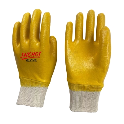 Yellow Nitrile Glove with Interlock Lining