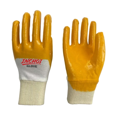 Yellow Nitrile Glove with Interlock Lining