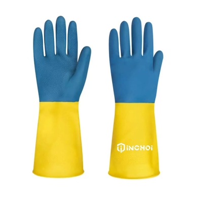 Bicolor Neoprene Chemical Gloves with Flock Lining